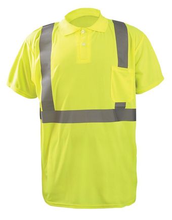 Occunomix LUX-SSPP2B Short Sleeve Wicking Birdseye Polo Shirt w/Pocket Front Yellow