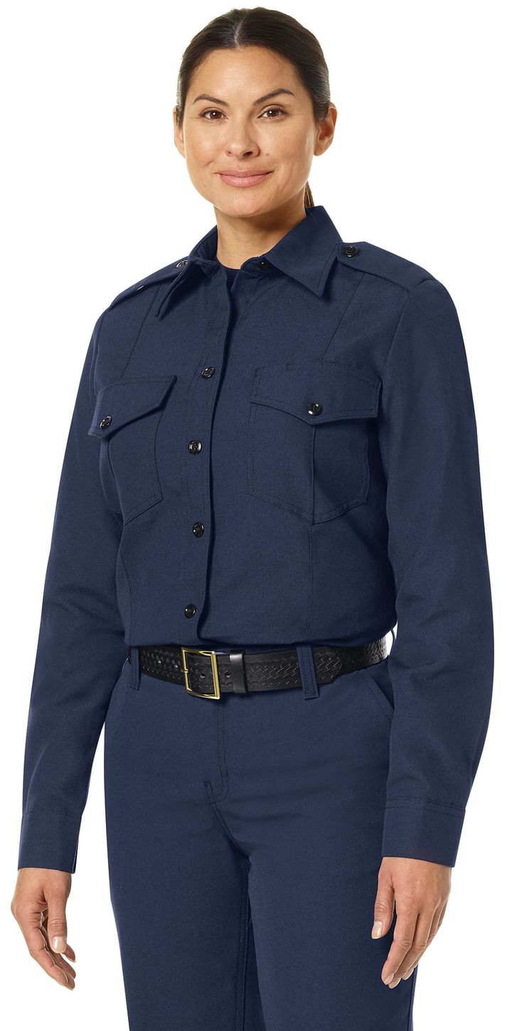 Workrite FR Women's Fire Chief Shirt FSC5, Classic Long Sleeve Navy Example Left