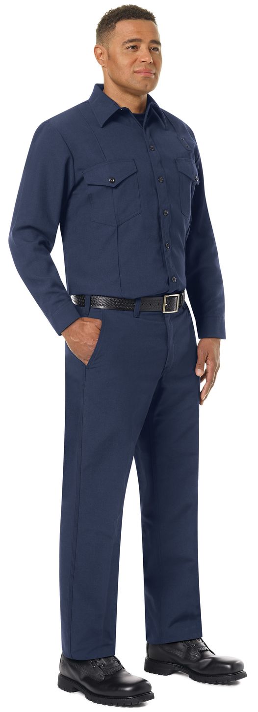 Workrite FR Firefighter Shirt FSF0 Classic Long Sleeve Navy Blue Example Right