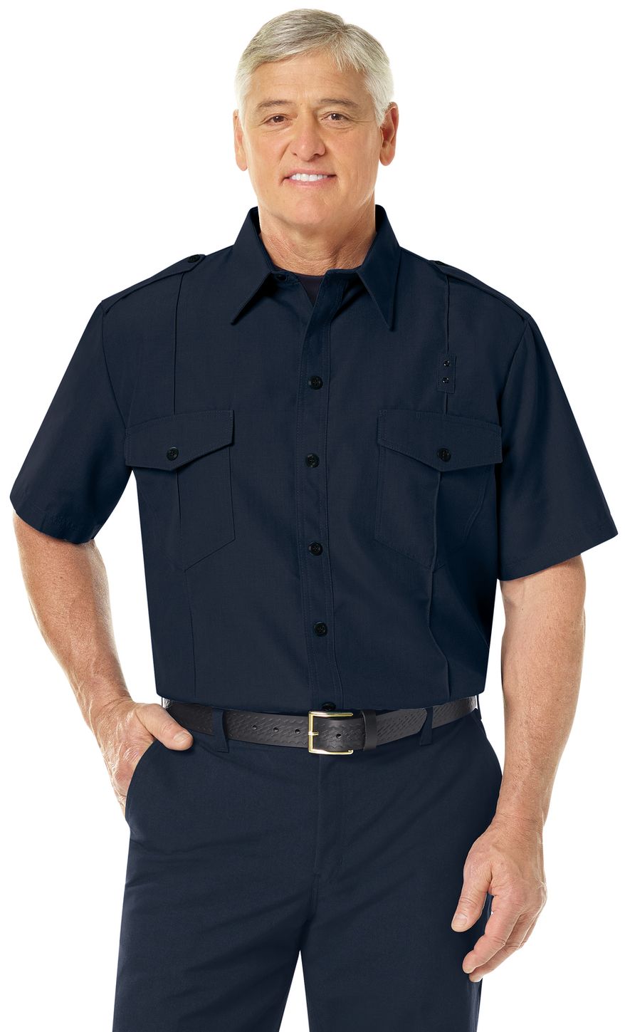 Workrite FR Fire Chief Shirt FSC2 Classic Short Sleeve Midnight Navy Example Front