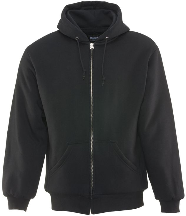 RefrigiWear 0488 Quilted Insulated Zipper Work Sweatshirt With Hood 3 Layer Black Front