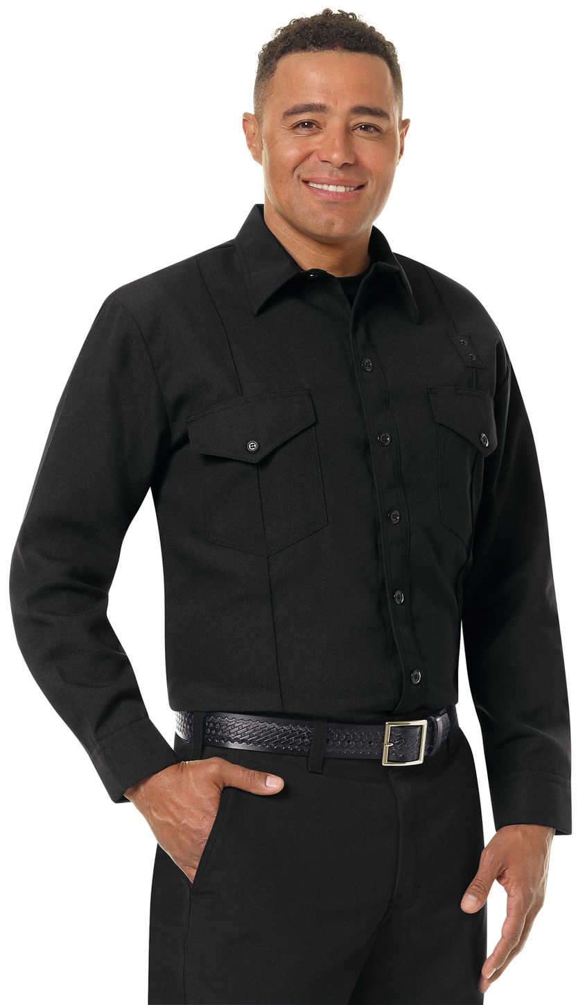 Workrite FR Firefighter Shirt FSF4, Classic Long Sleeve, Western Black Example Right