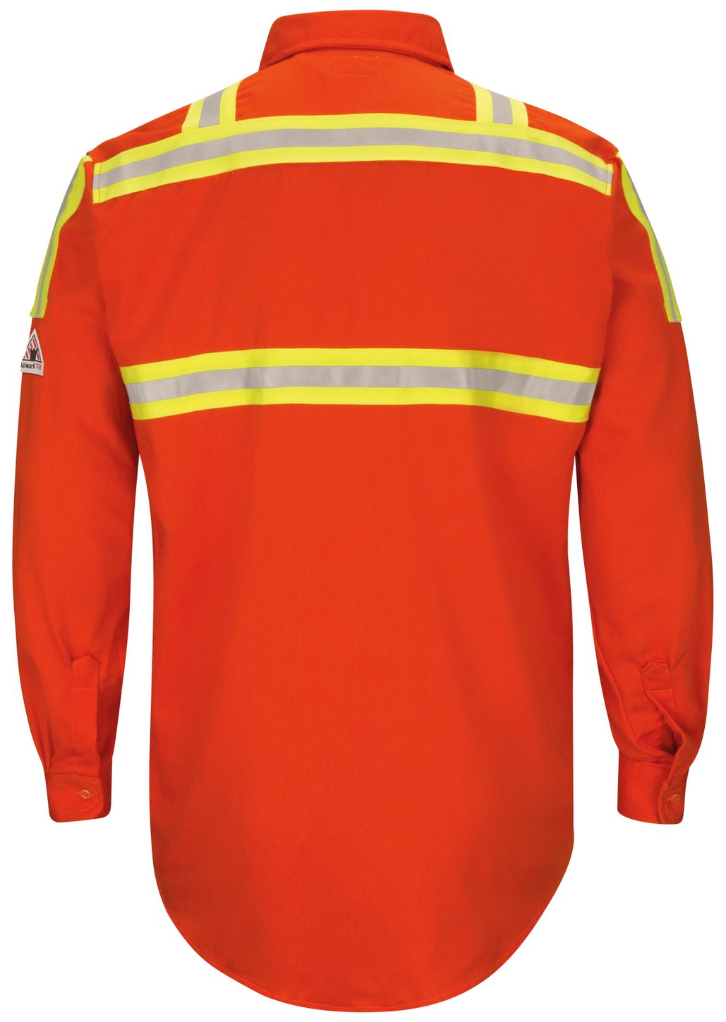 bulwark-fr-shirt-slat-midweight-enhanced-visibility-uniform-silver-yellow-striping-orange-back.jpg