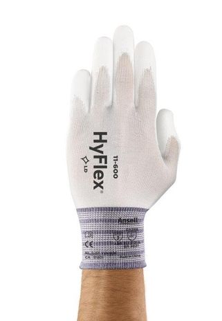 Ansell HyFlex Nylon Gloves 11-600 PU - Palm Coated All White Back