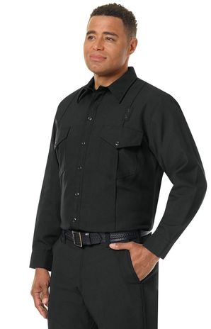 Workrite FR Firefighter Shirt FSF4, Classic Long Sleeve, Western Black Example Left