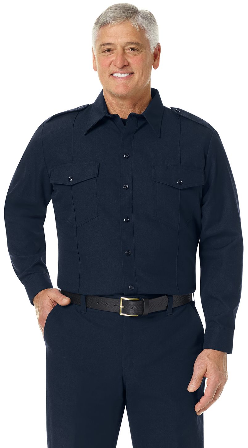 Workrite FR Fire Chief Shirt FSC4 Classic Long Sleeve Midnight Navy Example Front