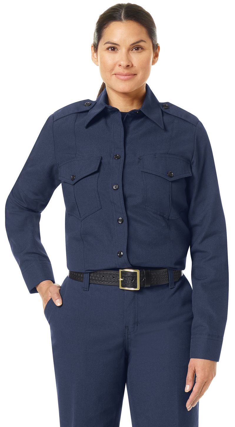 Workrite FR Women's Fire Chief Shirt FSC5, Classic Long Sleeve Navy Example Front