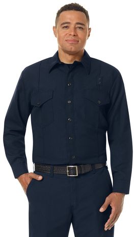 Workrite FR Firefighter Shirt FSF4, Classic Long Sleeve, Western Midnight Navy Example Front