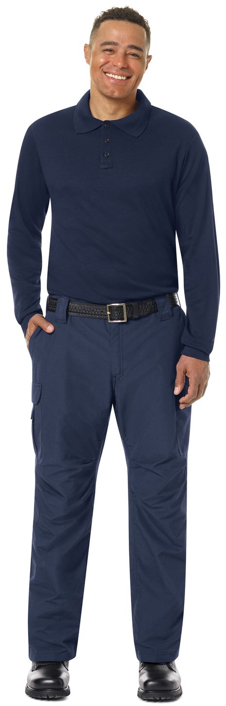 Workrite FR Polo Shirt FT20 Long Sleeve Fire Station Wear Navy Example Front