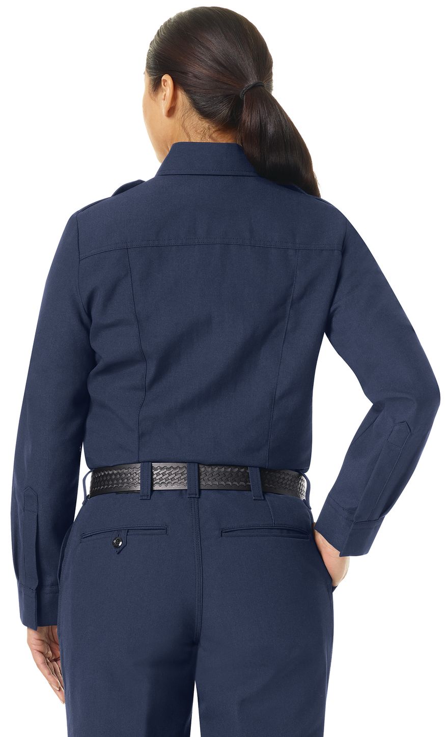 Workrite FR Women's Fire Chief Shirt FSC1, Classic Long Sleeve Navy Example Back