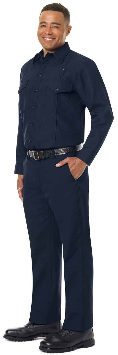 Workrite FR Firefighter Shirt FSF0 Classic Long Sleeve Midnight Navy Example Left