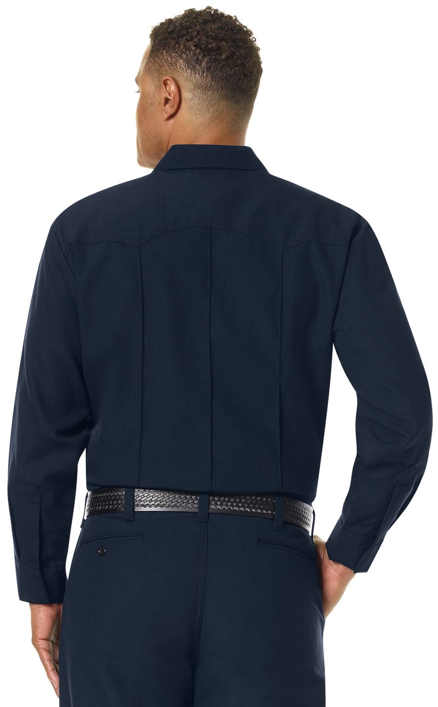 Workrite FR Firefighter Shirt FSF4, Classic Long Sleeve, Western Midnight Navy Example Back