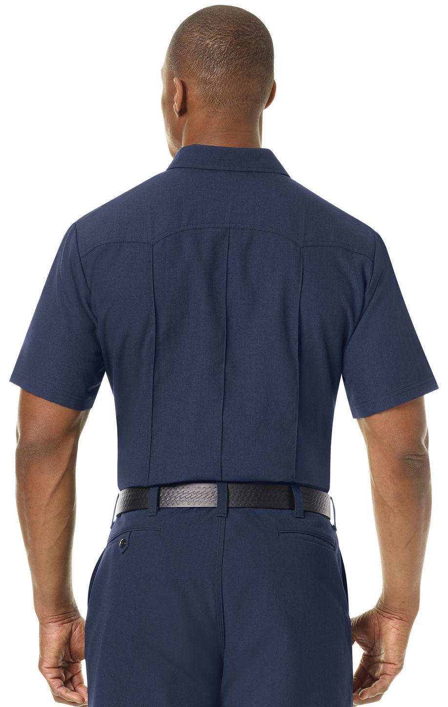 Workrite FR Firefighter Shirt FSF6, Classic Short Sleeve, Western Navy Example Back